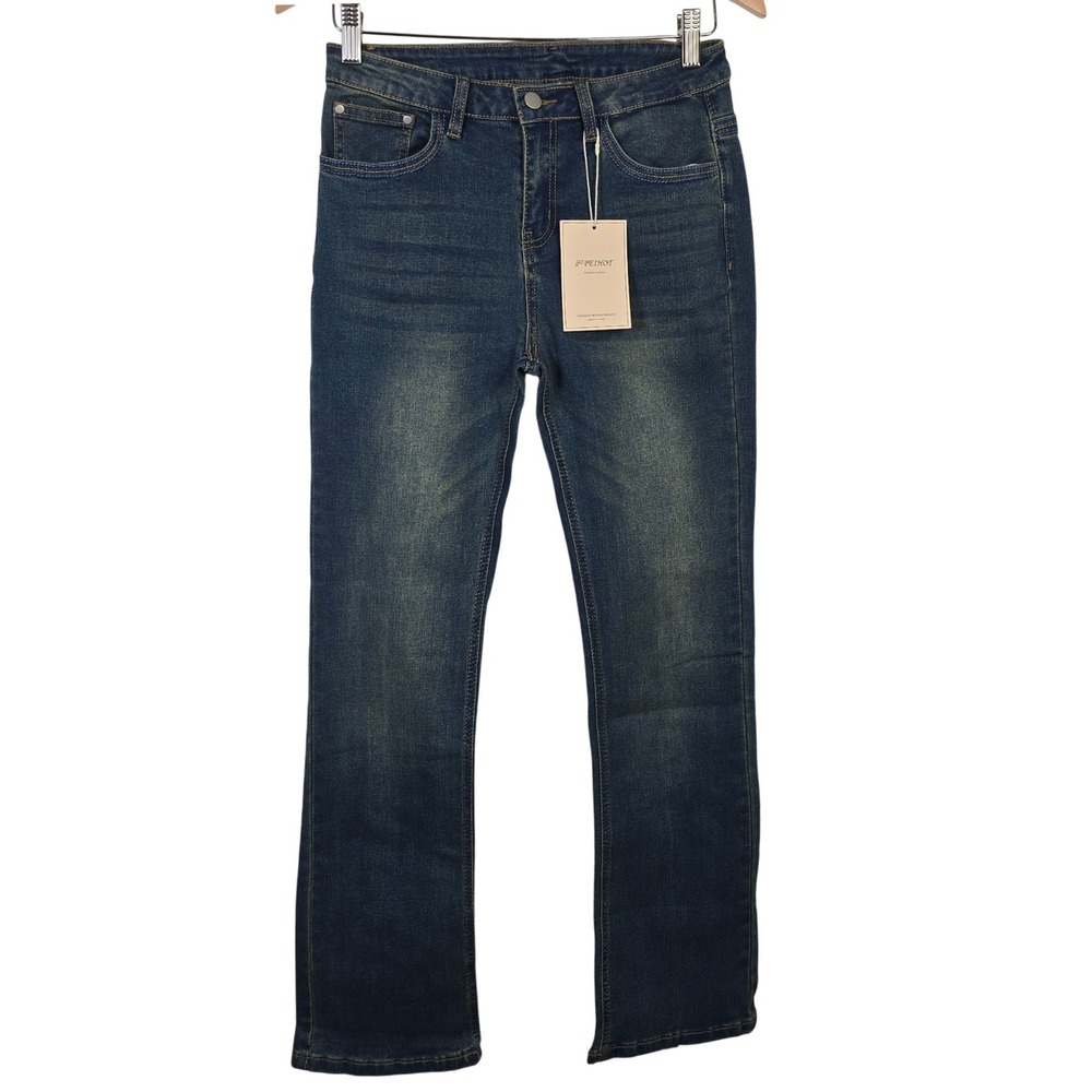 Peihot Women Medium Wash Boot‎ Cut Jeans Embroidered Back Pockets Size M NEW